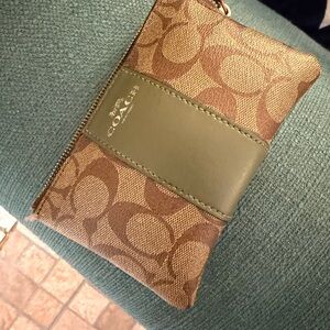 Coach Olive and Tan Signature Wristlet